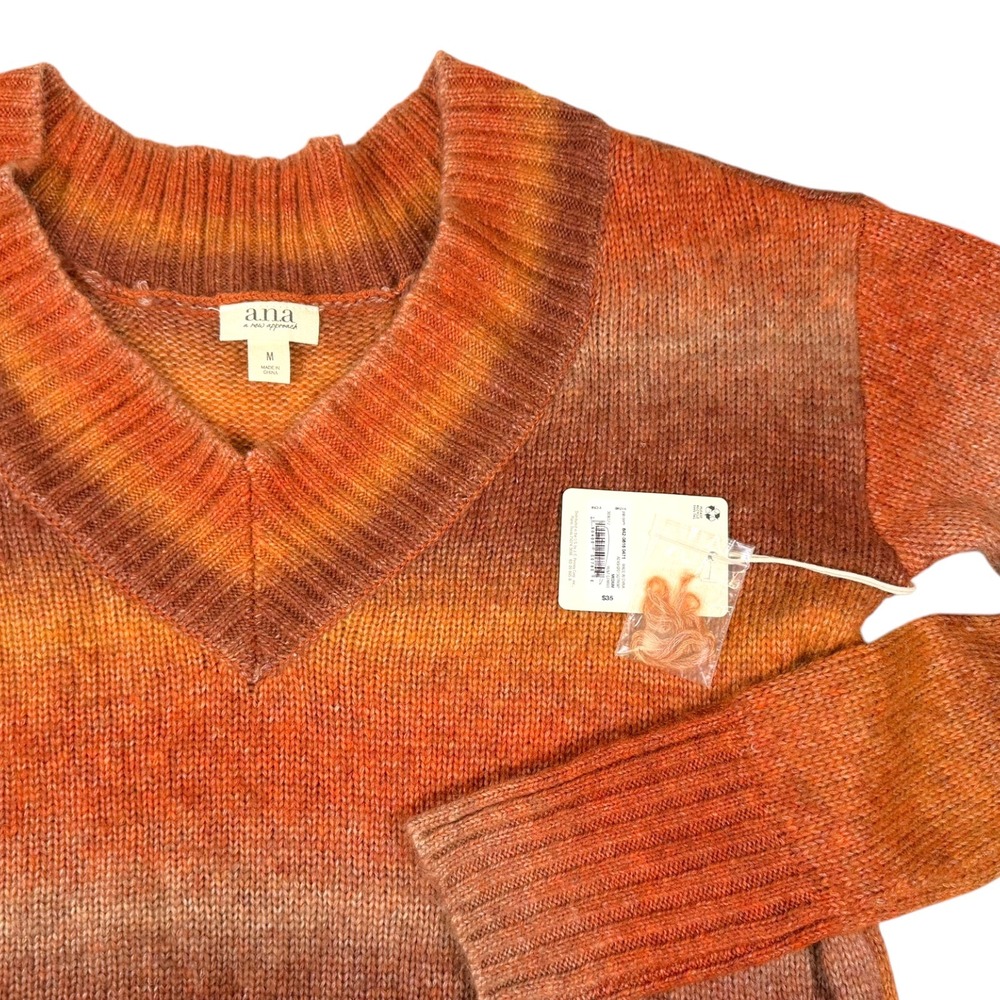 NEW A.N.A M Orange Ombre V-Neck Sweater Long Sleeve Knit Sunsetcore Boho Autumn